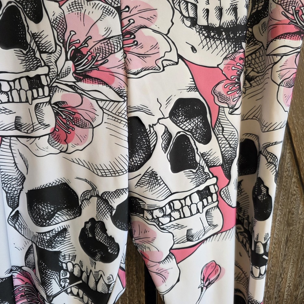 Gearbunch Leggings Women's Size 3XL White Pink Black Floral Skull Graphics - Picture 3 of 7